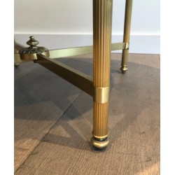 Petite Table Basse ou Bout de Canapé en Laiton à Plateau de Marbre Blanc de Carrare, Maison Baguès, Vers 1940