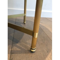 Petite Table Basse ou Bout de Canapé en Laiton à Plateau de Marbre Blanc de Carrare, Maison Baguès, Vers 1940