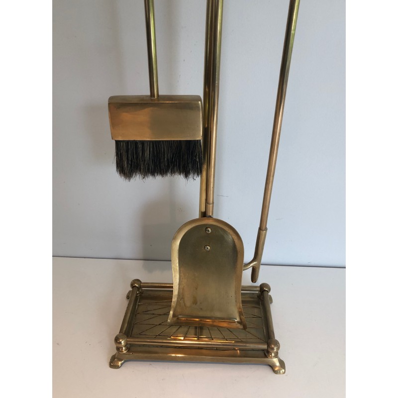 Neoclassical Style Brass Fireplace Tools with Duck Head Handles, French Work, circa 1970