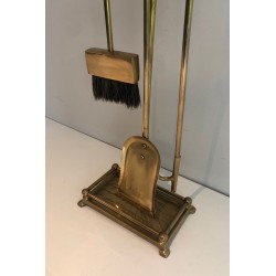 Neoclassical Style Brass Fireplace Tools with Duck Head Handles, French Work, circa 1970