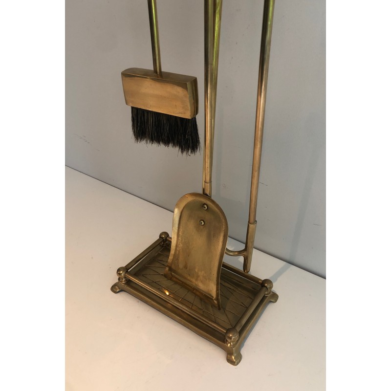 Nécessaire de Feu en Laiton à Têtes de Canards, Style Néoclassique, Travail Français, Vers 1970