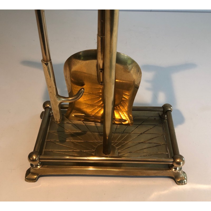 Neoclassical Style Brass Fireplace Tools with Duck Head Handles, French Work, circa 1970