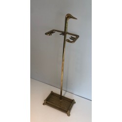 Nécessaire de Feu en Laiton à Têtes de Canards, Style Néoclassique, Travail Français, Vers 1970
