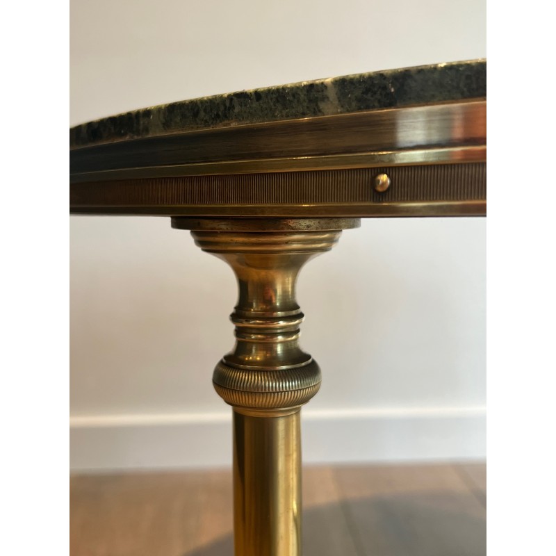 Table Basse Ronde en Bronze et Laiton à Plateau de Marbre Vert, Maison Jansen, Vers 1940