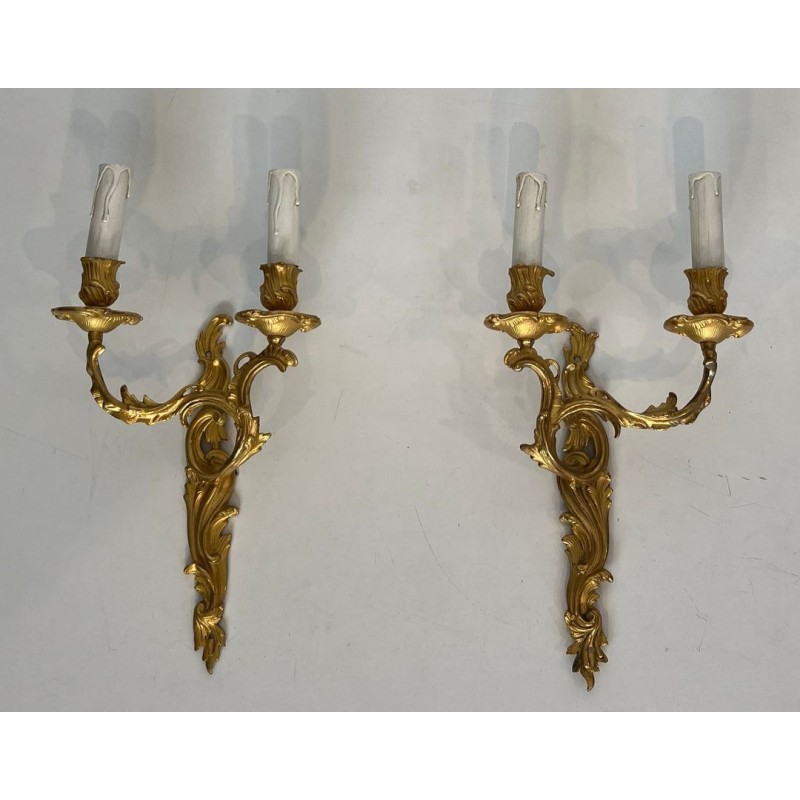 Paire d'Appliques en Bronze Doré de Style Louis XV