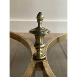 Table Basse Ronde en Bronze et Laiton à Plateau de Marbre Vert, Maison Jansen, Vers 1940