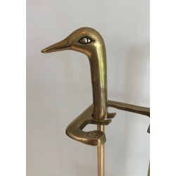 Nécessaire de Feu en Laiton à Têtes de Canards, Style Néoclassique, Travail Français, Vers 1970