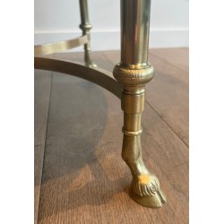 Table Basse Ronde en Bronze et Laiton à Plateau de Marbre Vert, Maison Jansen, Vers 1940
