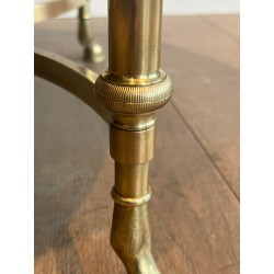 Table Basse Ronde en Bronze et Laiton à Plateau de Marbre Vert, Maison Jansen, Vers 1940