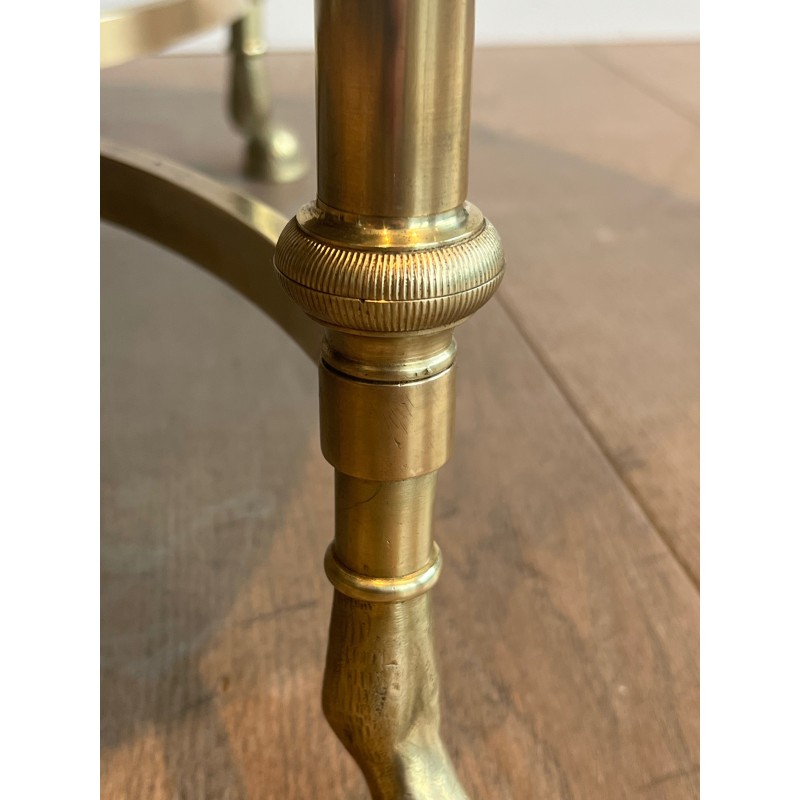 Table Basse Ronde en Bronze et Laiton à Plateau de Marbre Vert, Maison Jansen, Vers 1940