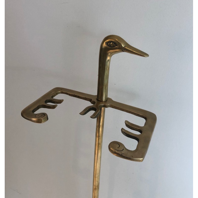 Neoclassical Style Brass Fireplace Tools with Duck Head Handles, French Work, circa 1970
