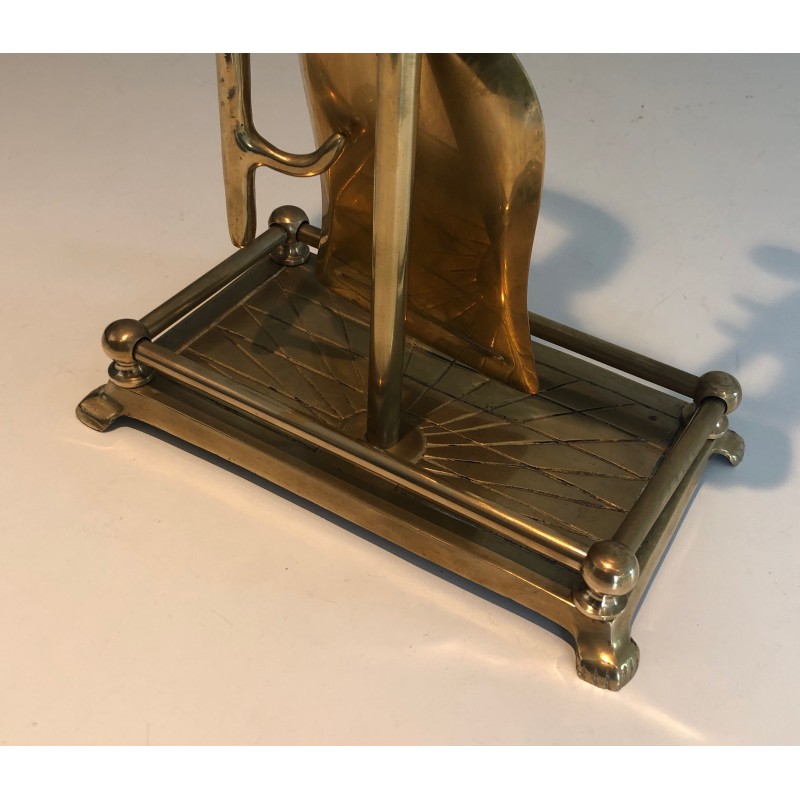 Neoclassical Style Brass Fireplace Tools with Duck Head Handles, French Work, circa 1970