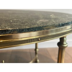 Table Basse Ronde en Bronze et Laiton à Plateau de Marbre Vert, Maison Jansen, Vers 1940