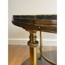 Round Bronze and Brass Coffee Table with Green Marble Top by Maison Jansen, circa 1940