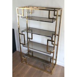 Chrome and Gilt Chrome Shelving Unit, French Work in the Style of Willy Rizzo, circa 1970