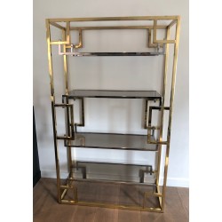 Étagère en Chrome et Chrome Doré, Travail Français dans le Goût de Willy Rizzo, Vers 1970
