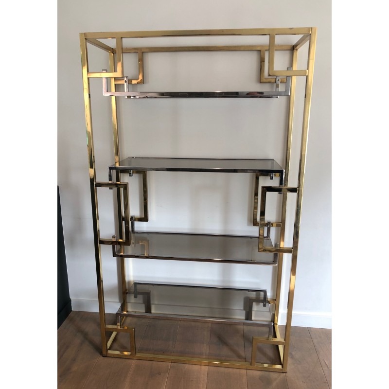 Chrome and Gilt Chrome Shelving Unit, French Work in the Style of Willy Rizzo, circa 1970