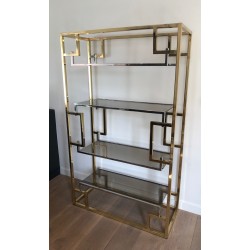 Étagère en Chrome et Chrome Doré, Travail Français dans le Goût de Willy Rizzo, Vers 1970