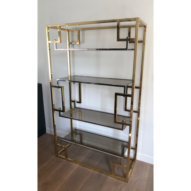 Chrome and Gilt Chrome Shelving Unit, French Work in the Style of Willy Rizzo, circa 1970