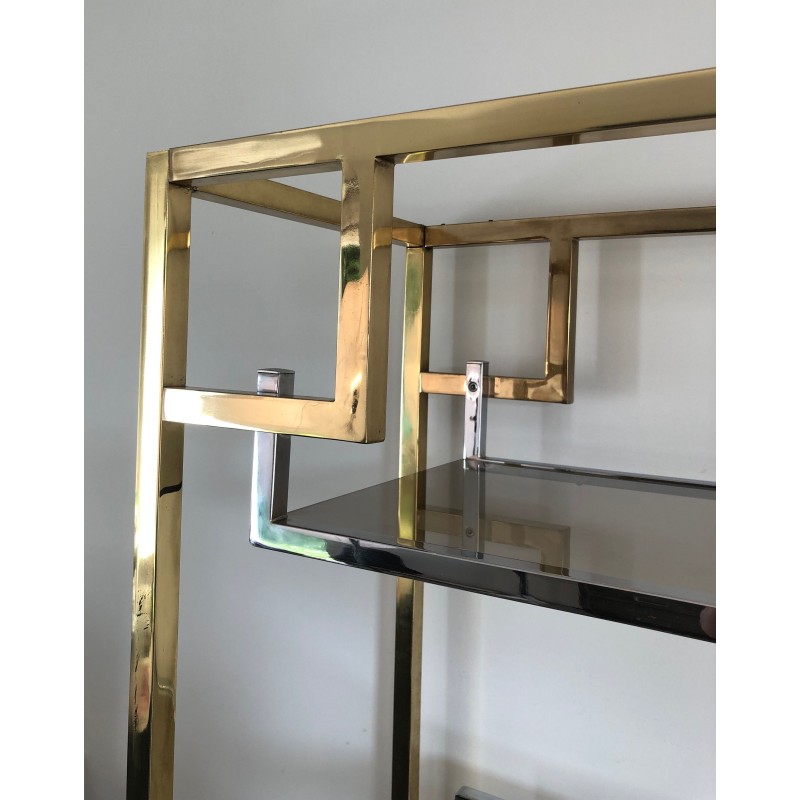 Chrome and Gilt Chrome Shelving Unit, French Work in the Style of Willy Rizzo, circa 1970