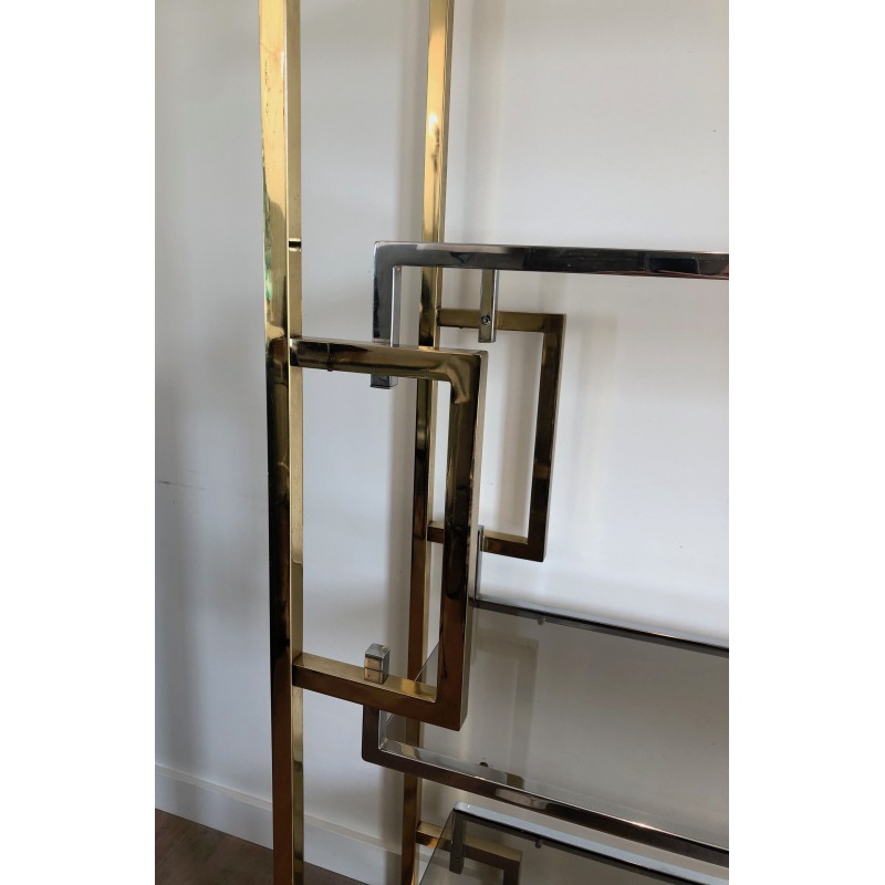 Étagère en Chrome et Chrome Doré, Travail Français dans le Goût de Willy Rizzo, Vers 1970