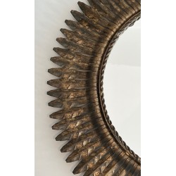 Miroir Soleil Rond en Métal Doré, Travail Français, Vers 1940