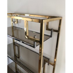 Étagère en Chrome et Chrome Doré, Travail Français dans le Goût de Willy Rizzo, Vers 1970