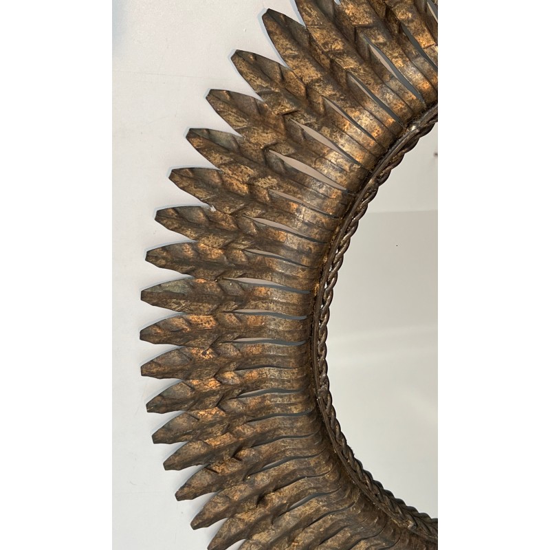 Gilt Metal Round Sunburst Mirror, French Work, circa 1940