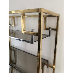 Étagère en Chrome et Chrome Doré, Travail Français dans le Goût de Willy Rizzo, Vers 1970