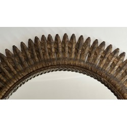 Gilt Metal Round Sunburst Mirror, French Work, circa 1940