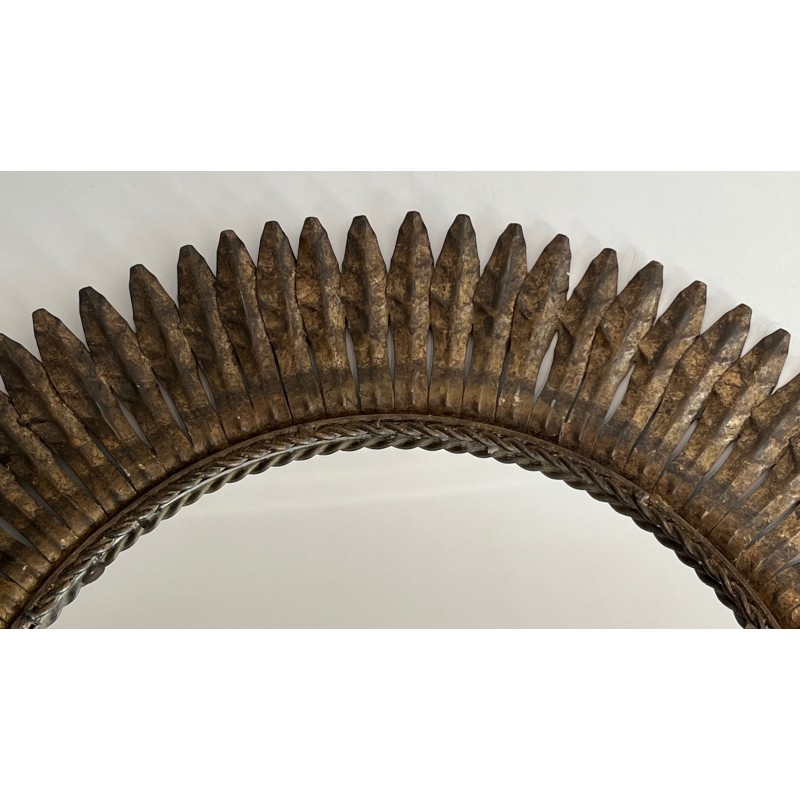 Gilt Metal Round Sunburst Mirror, French Work, circa 1940