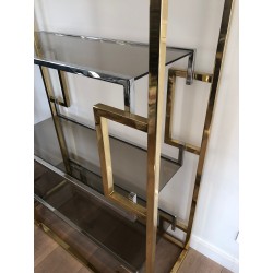 Chrome and Gilt Chrome Shelving Unit, French Work in the Style of Willy Rizzo, circa 1970
