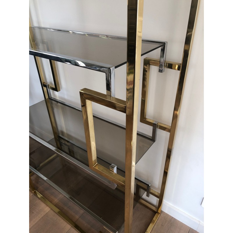 Chrome and Gilt Chrome Shelving Unit, French Work in the Style of Willy Rizzo, circa 1970