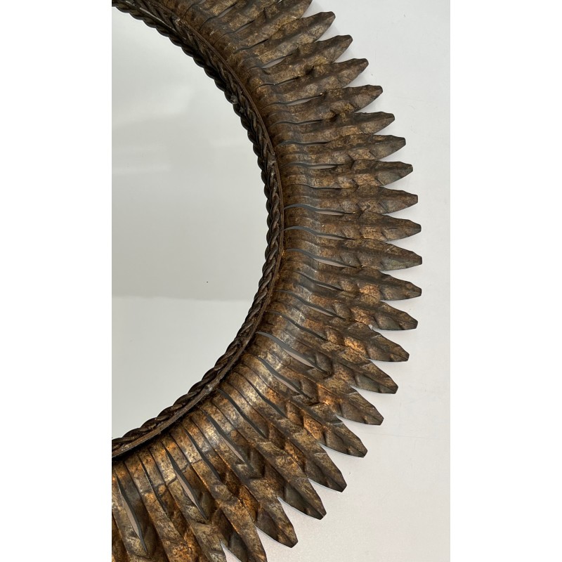 Gilt Metal Round Sunburst Mirror, French Work, circa 1940