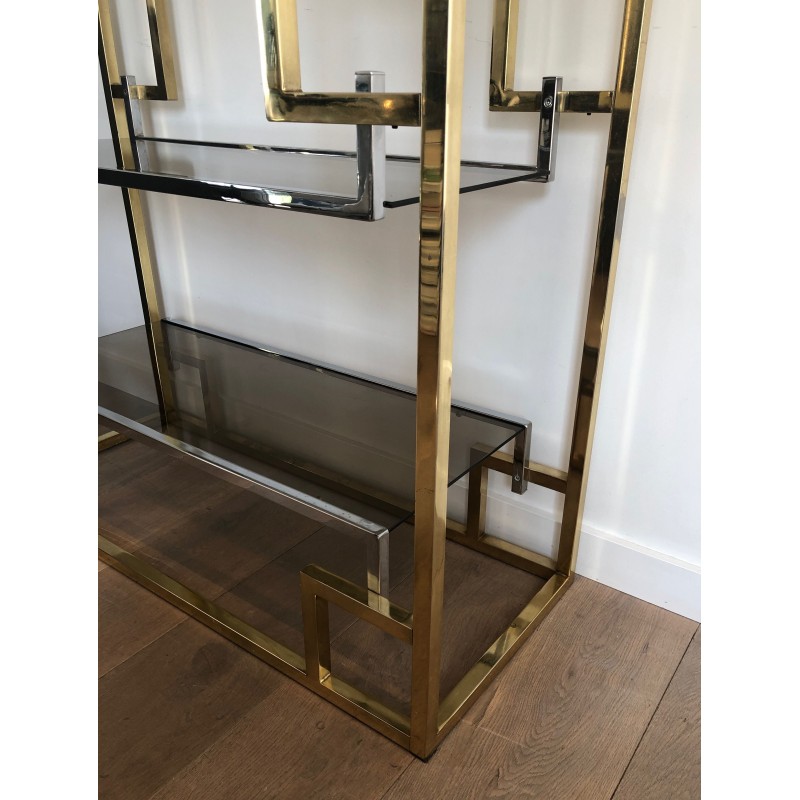 Chrome and Gilt Chrome Shelving Unit, French Work in the Style of Willy Rizzo, circa 1970