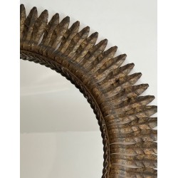 Gilt Metal Round Sunburst Mirror, French Work, circa 1940