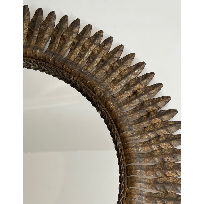 Gilt Metal Round Sunburst Mirror, French Work, circa 1940