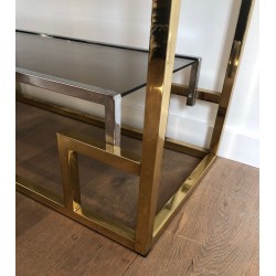 Étagère en Chrome et Chrome Doré, Travail Français dans le Goût de Willy Rizzo, Vers 1970