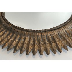 Gilt Metal Round Sunburst Mirror, French Work, circa 1940