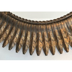 Miroir Soleil Rond en Métal Doré, Travail Français, Vers 1940