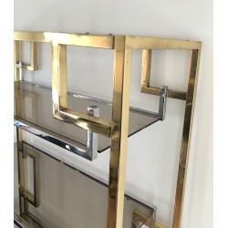 Chrome and Gilt Chrome Shelving Unit, French Work in the Style of Willy Rizzo, circa 1970