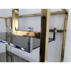 Chrome and Gilt Chrome Shelving Unit, French Work in the Style of Willy Rizzo, circa 1970