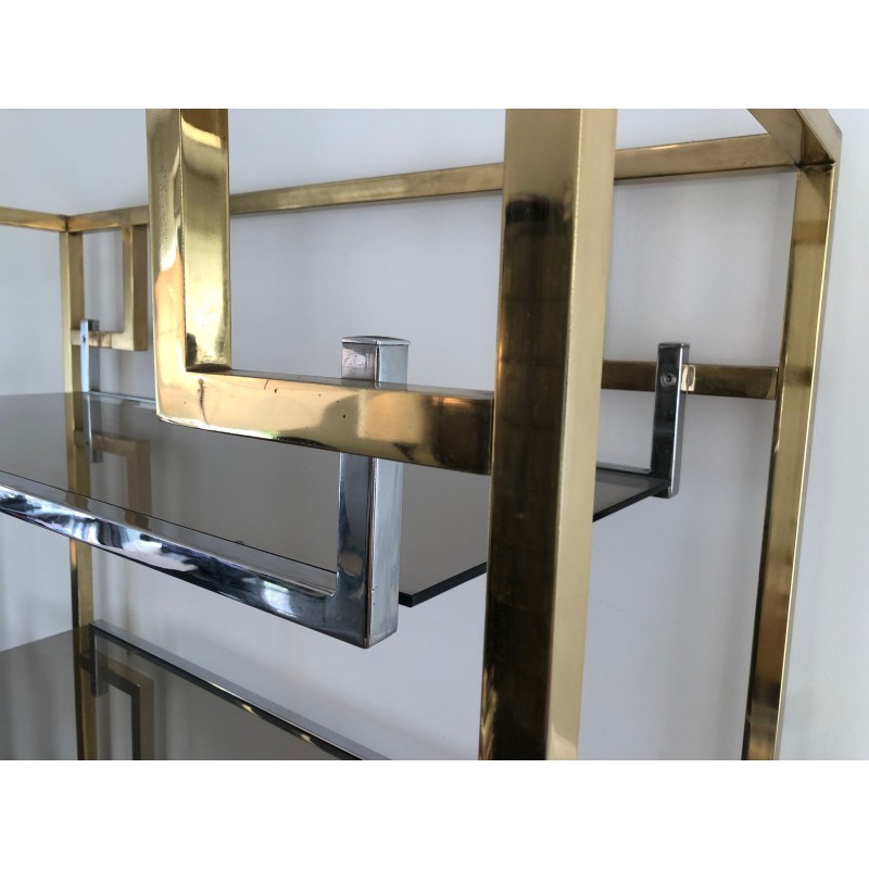 Chrome and Gilt Chrome Shelving Unit, French Work in the Style of Willy Rizzo, circa 1970