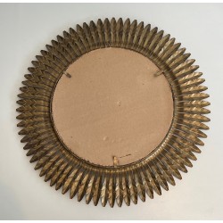 Gilt Metal Round Sunburst Mirror, French Work, circa 1940