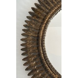 Gilt Metal Round Sunburst Mirror, French Work, circa 1940