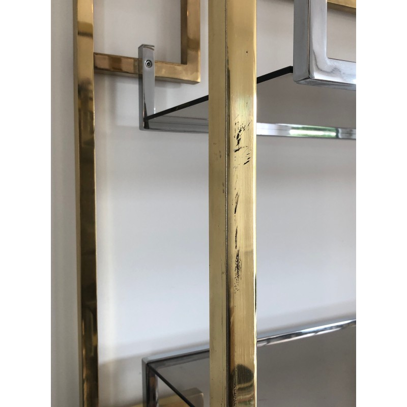 Chrome and Gilt Chrome Shelving Unit, French Work in the Style of Willy Rizzo, circa 1970