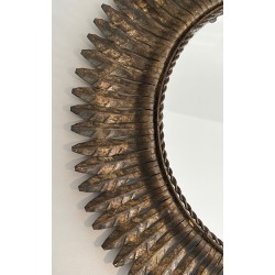 Miroir Soleil Rond en Métal Doré, Travail Français, Vers 1940