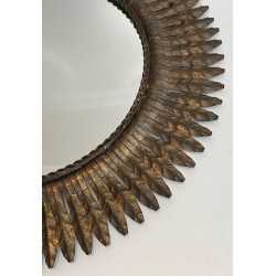 Gilt Metal Round Sunburst Mirror, French Work, circa 1940