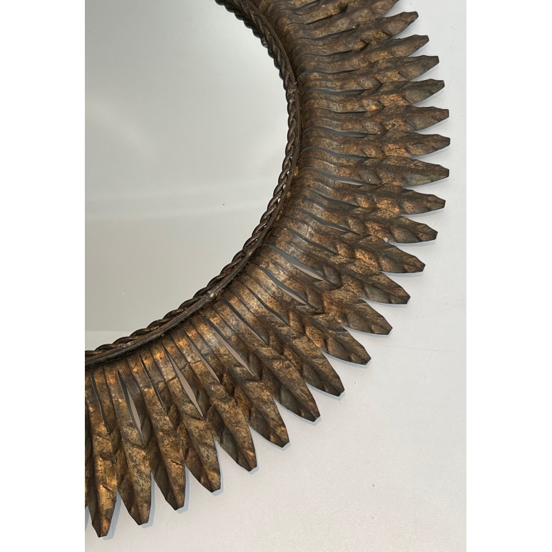 Gilt Metal Round Sunburst Mirror, French Work, circa 1940