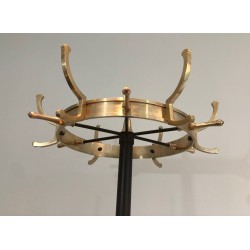 Black Lacquered Metal and Brass Coat Rack by Jacques Adnet, circa 1950